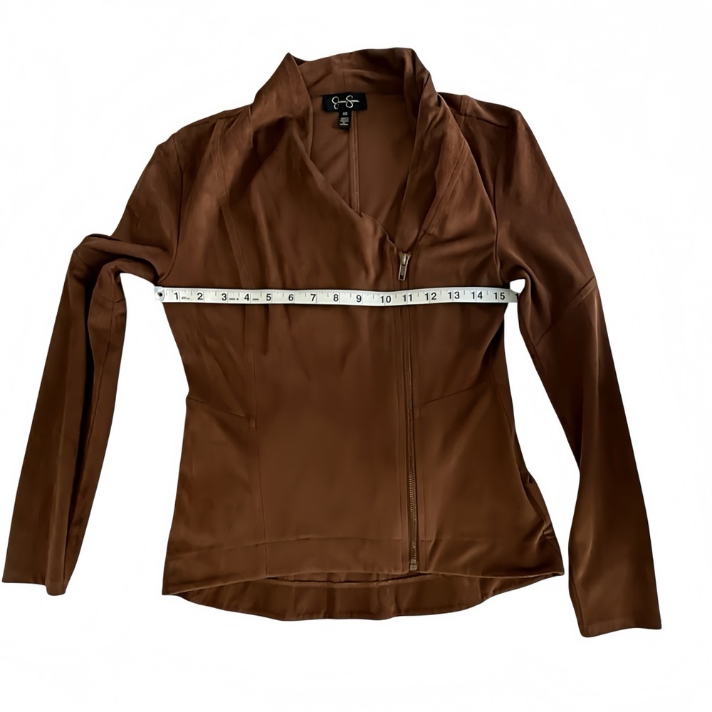 Jessica Simpson Fiona Faux Suede Moto Jacket XS Cognac Brown Asymmetrical Zip - Picture 10 of 10